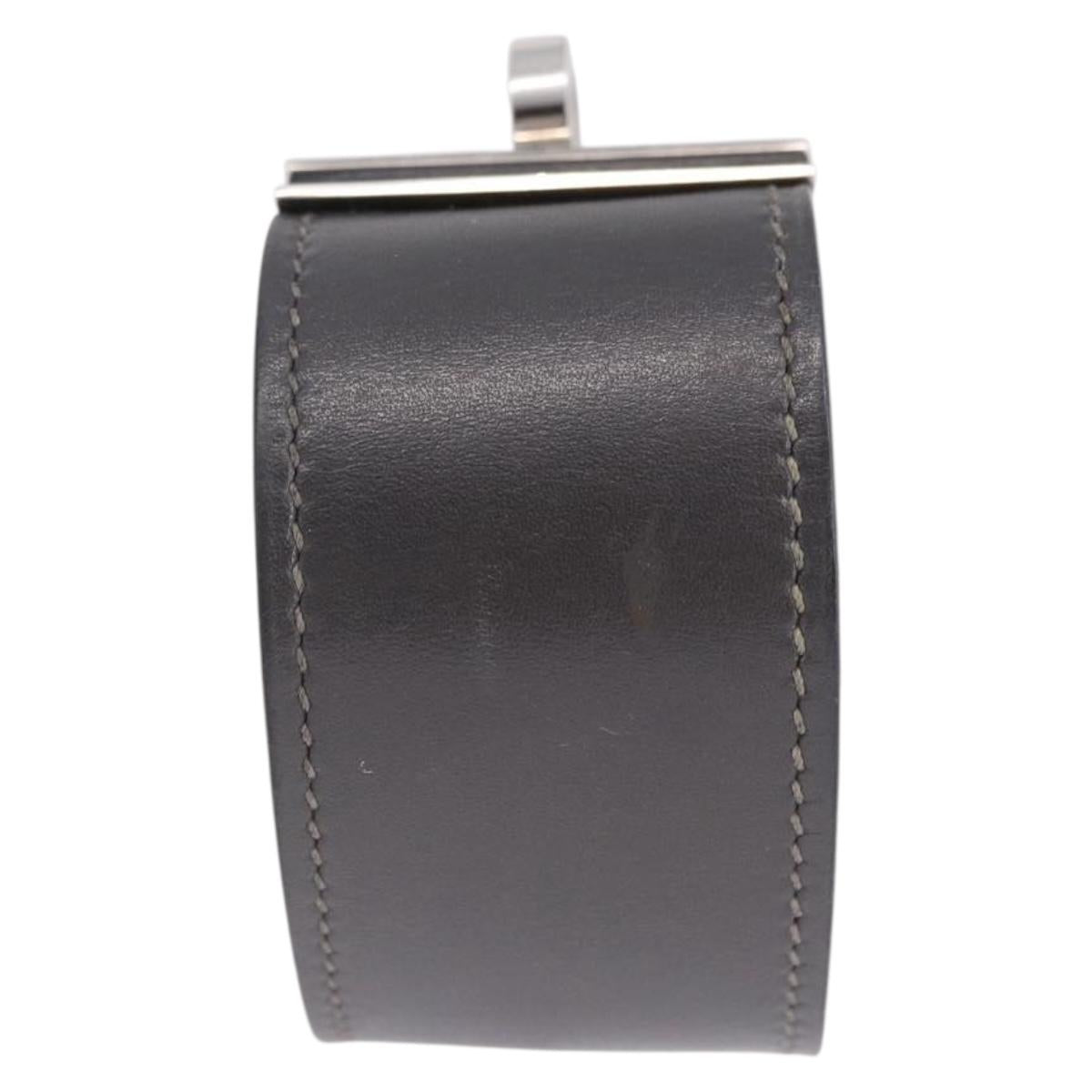 HERMES Kelly Dog Bracelet Leather Black Silver Auth 193603