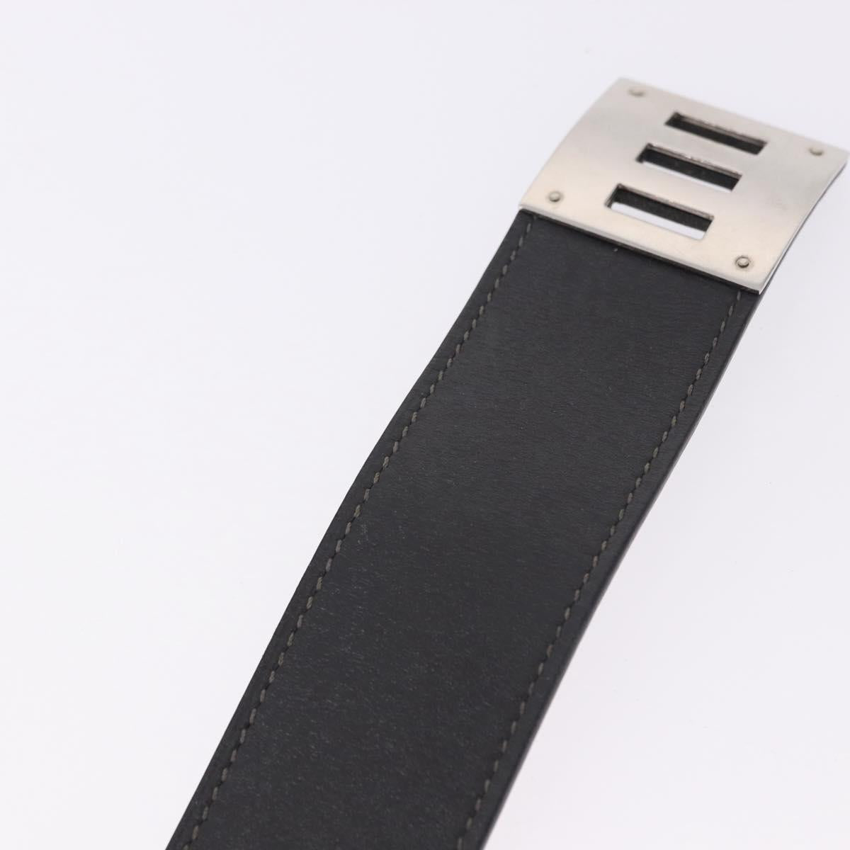 HERMES Kelly Dog Bracelet Leather Black Silver Auth 193603