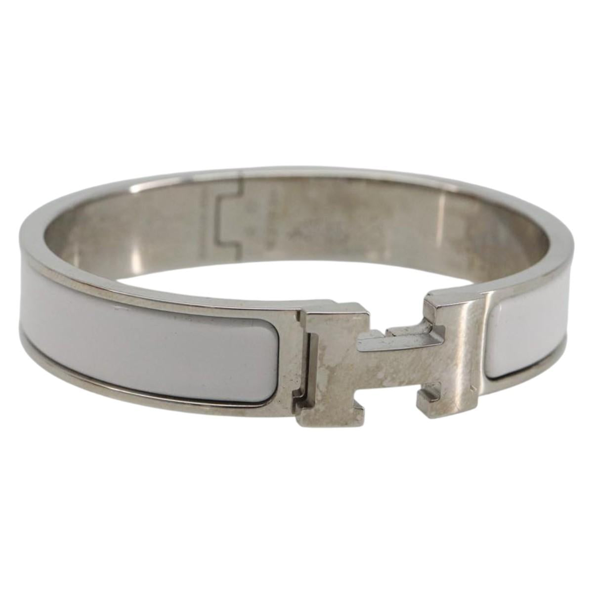 HERMES Click H Bracelet metal White Auth 193604M