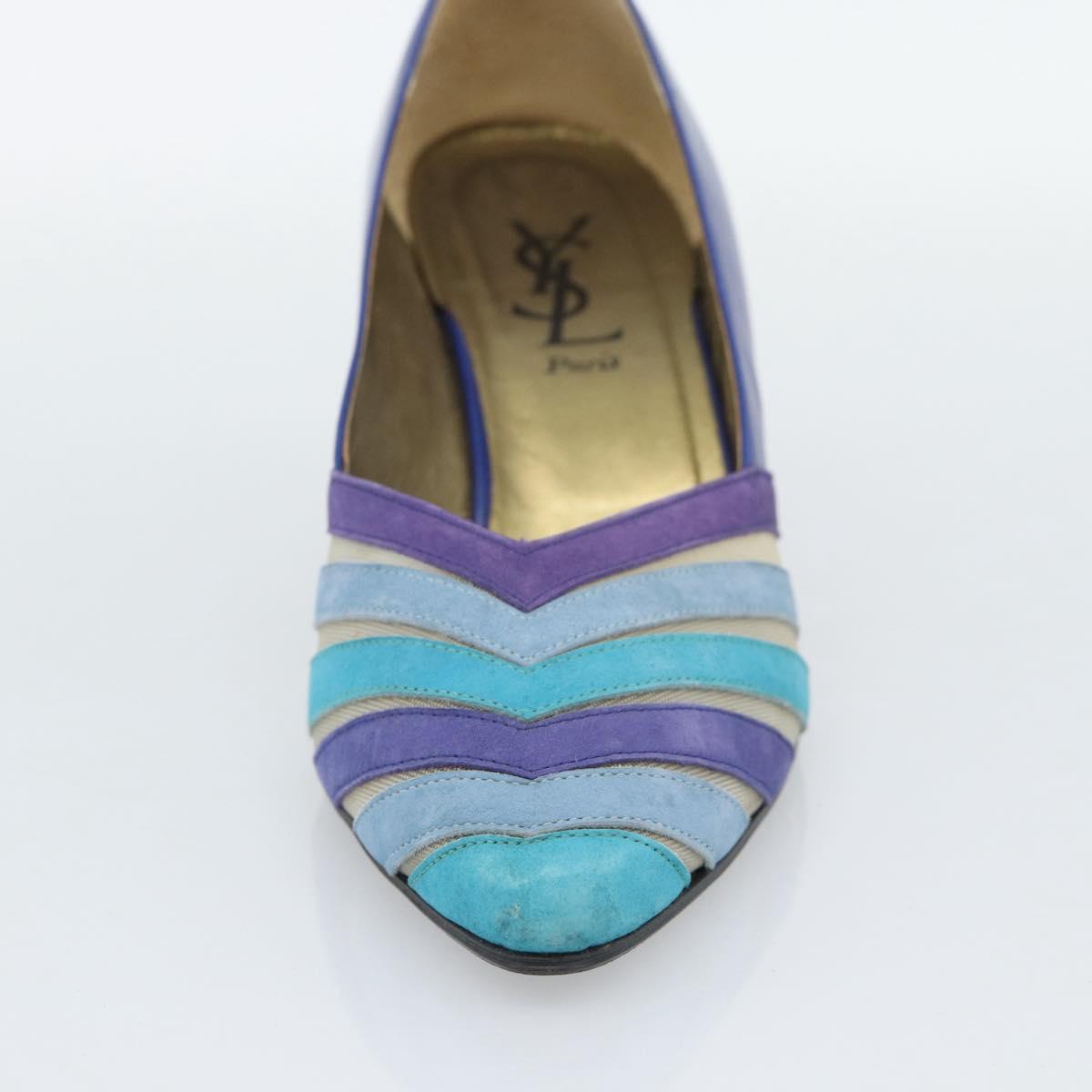 SAINT LAURENT Pumps Leather 37 Blue Auth 193709M
