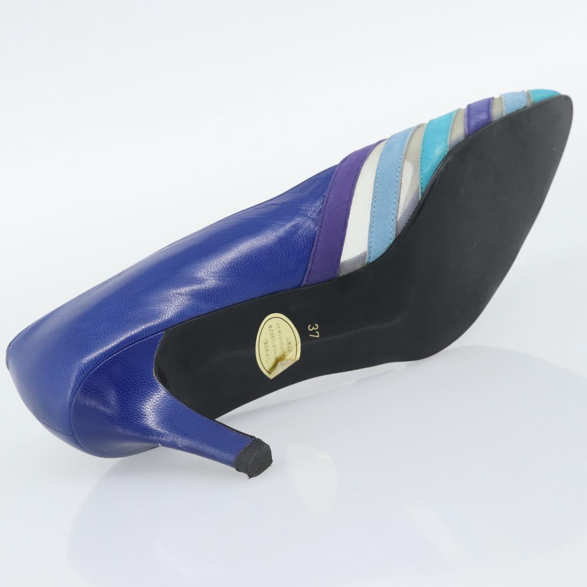 SAINT LAURENT Pumps Leather 37 Blue Auth 193709M