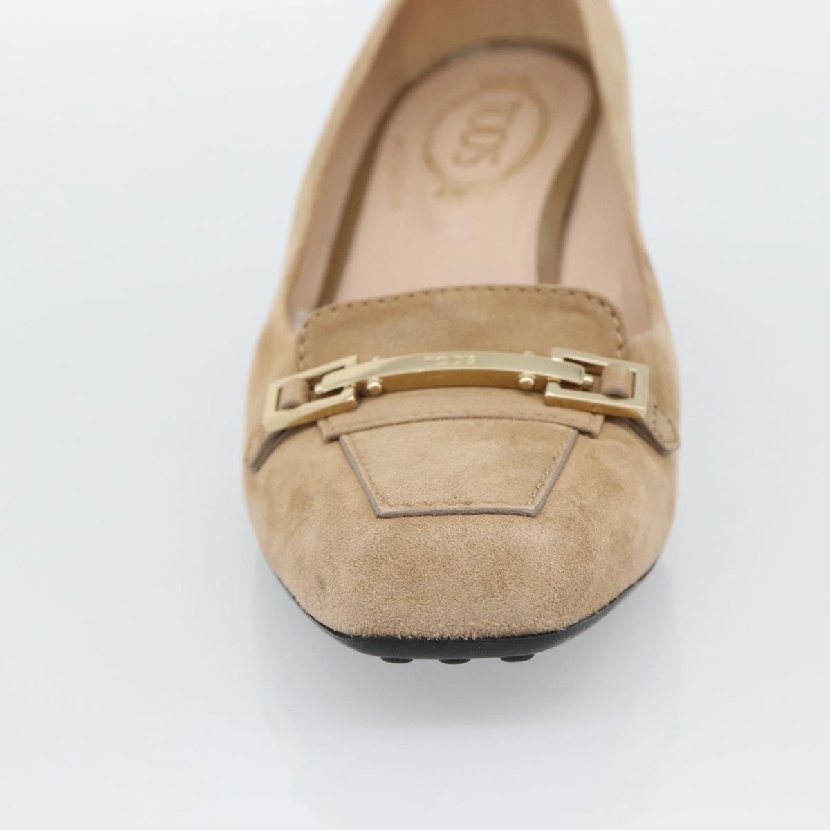 TOD'S Pumps Suede 37 Beige Gold Auth 193710M