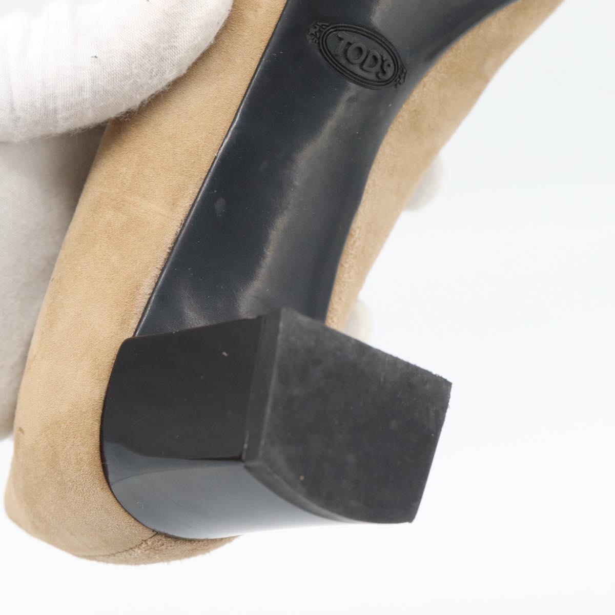 TOD'S Pumps Suede 37 Beige Gold Auth 193710M
