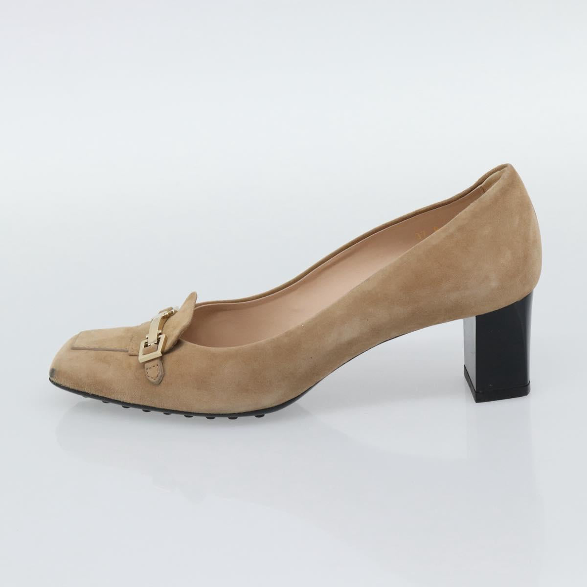 TOD'S Pumps Suede 37 Beige Gold Auth 193710M