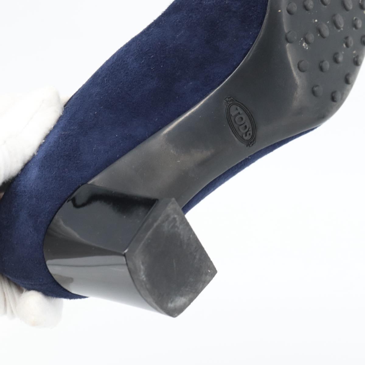 TOD'S Pumps Suede 37 Navy Gold Auth 193711M