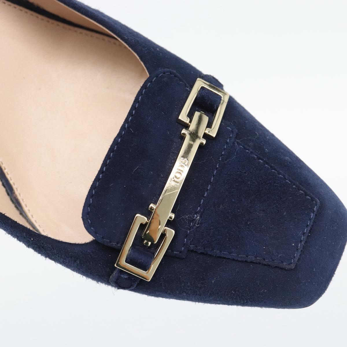 TOD'S Pumps Suede 37 Navy Gold Auth 193711M