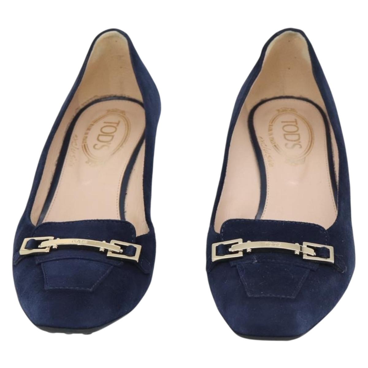 TOD'S Pumps Suede 37 Navy Gold Auth 193711M
