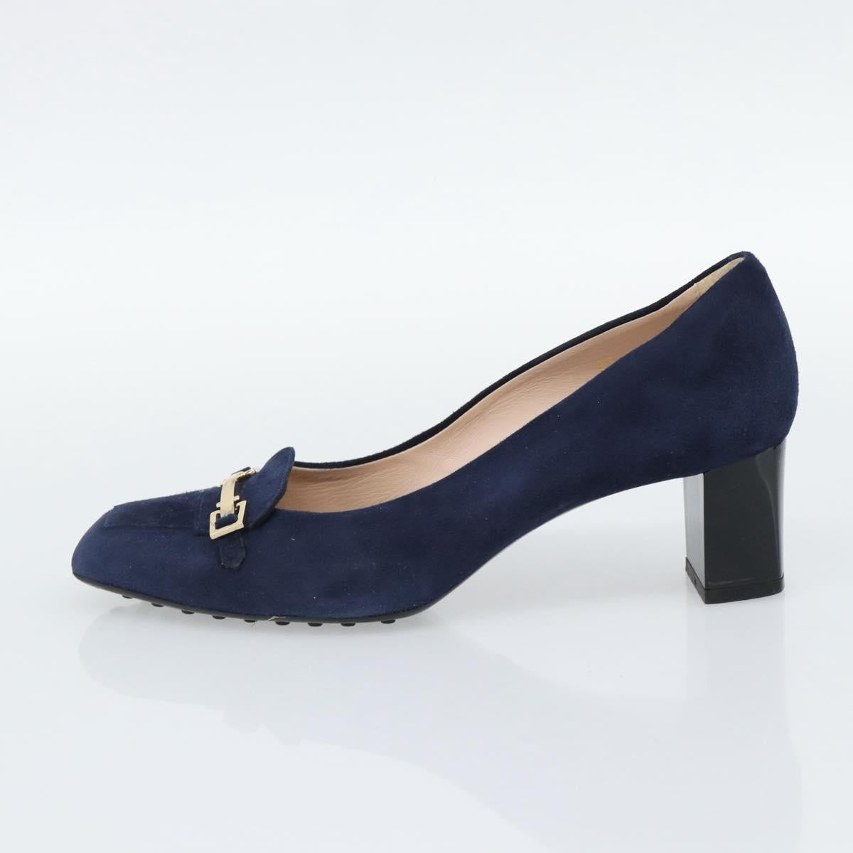 TOD'S Pumps Suede 37 Navy Gold Auth 193711M