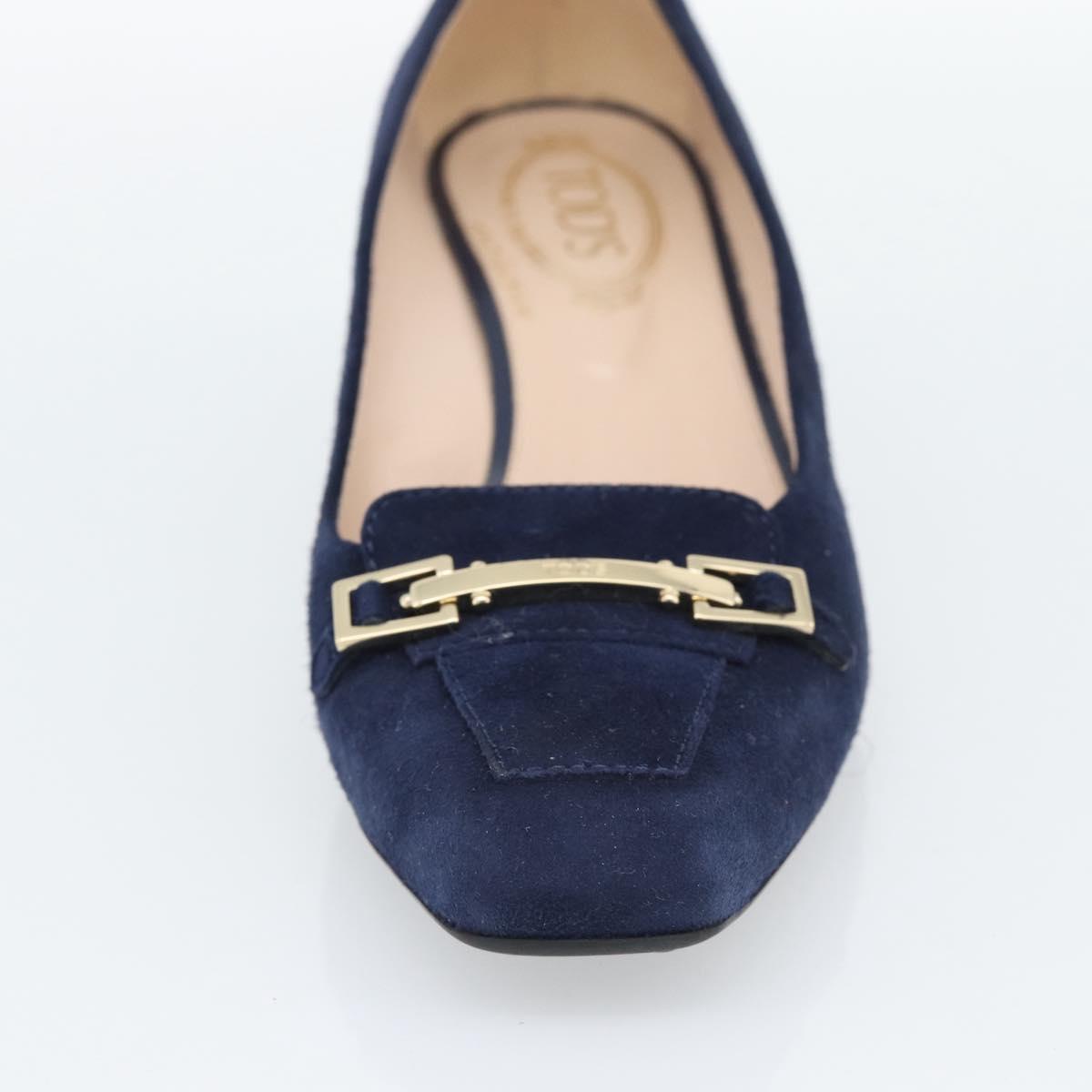 TOD'S Pumps Suede 37 Navy Gold Auth 193711M