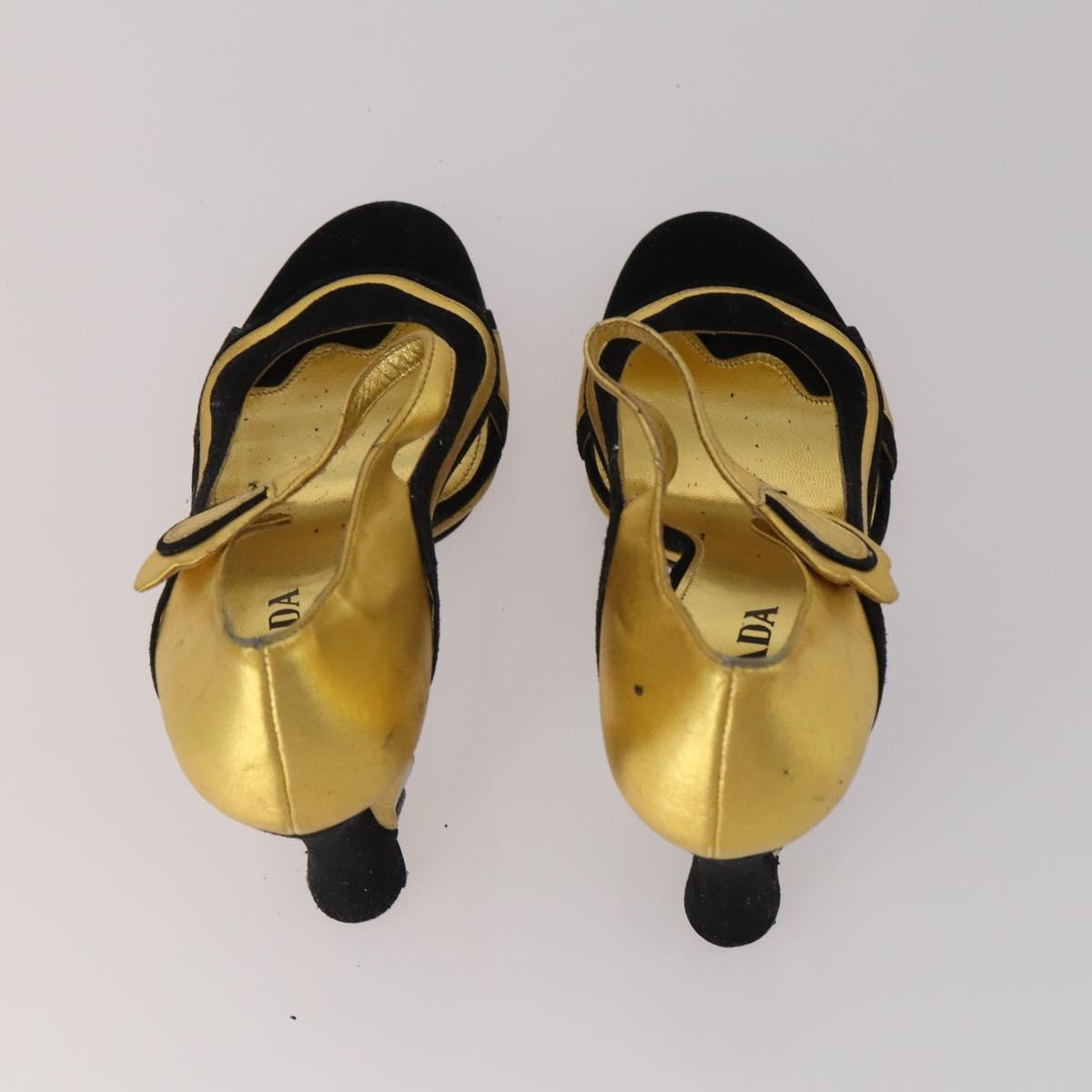 CELINE PRADA Sandals Leather 2 Set Beige Gold Auth 193715