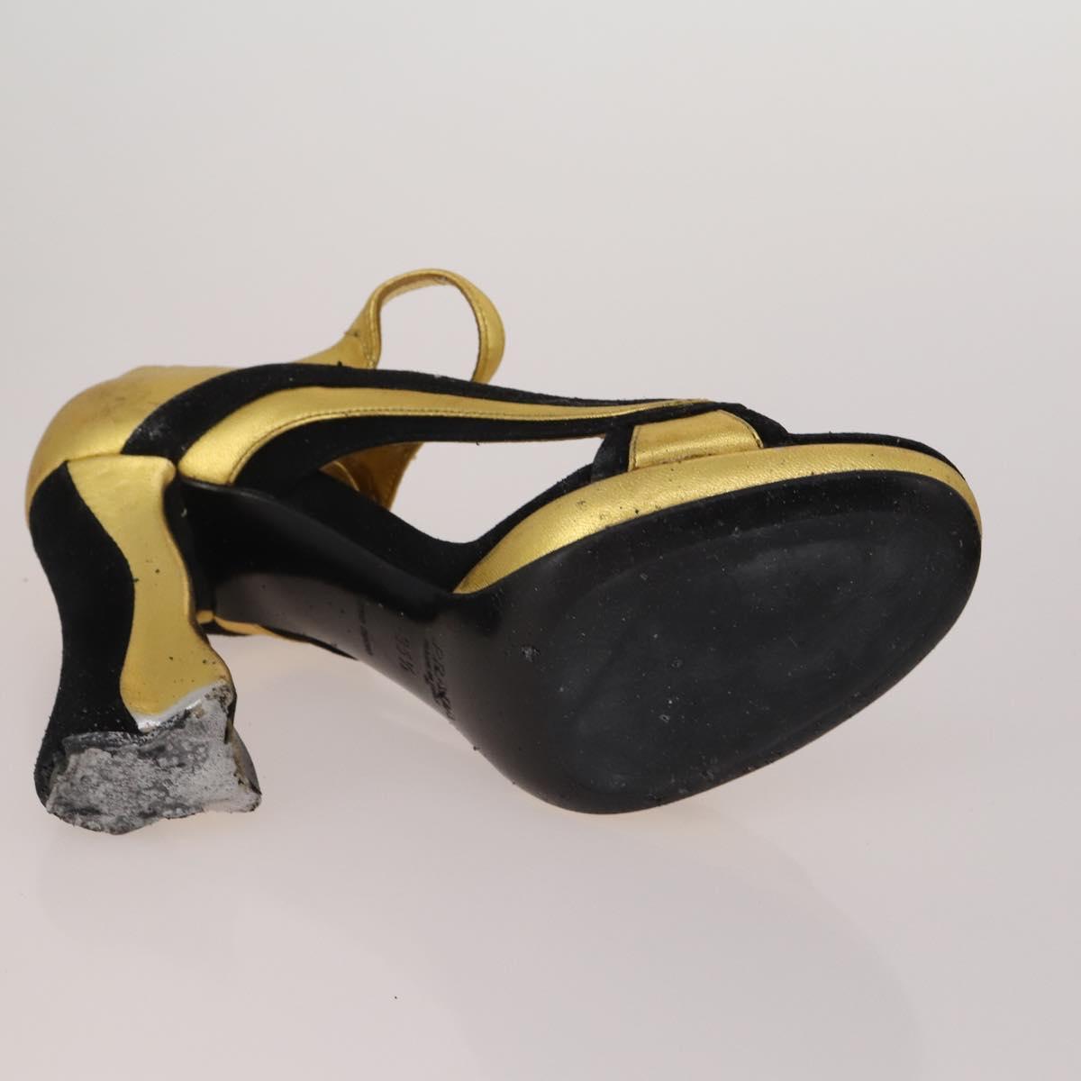 CELINE PRADA Sandals Leather 2 Set Beige Gold Auth 193715