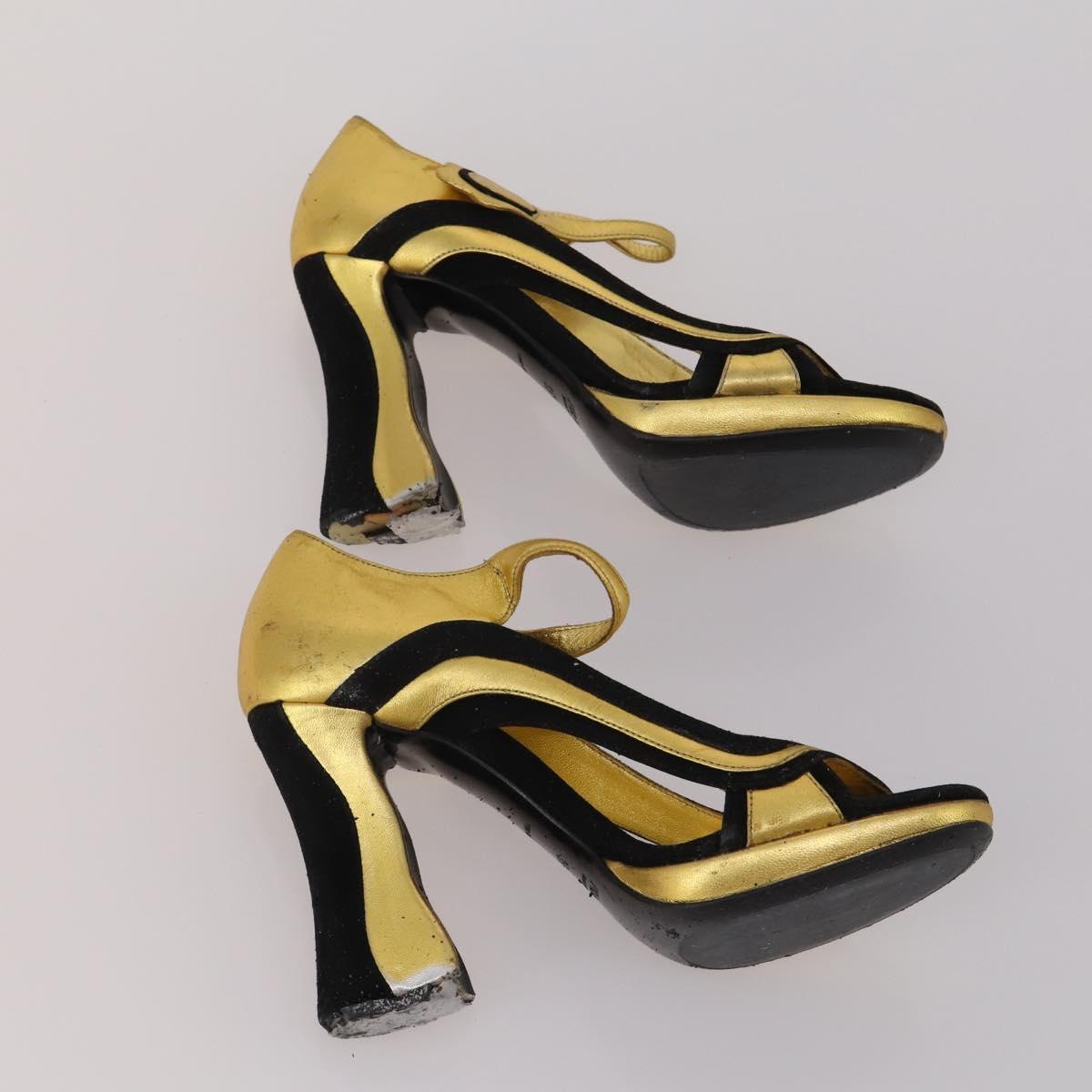 CELINE PRADA Sandals Leather 2 Set Beige Gold Auth 193715