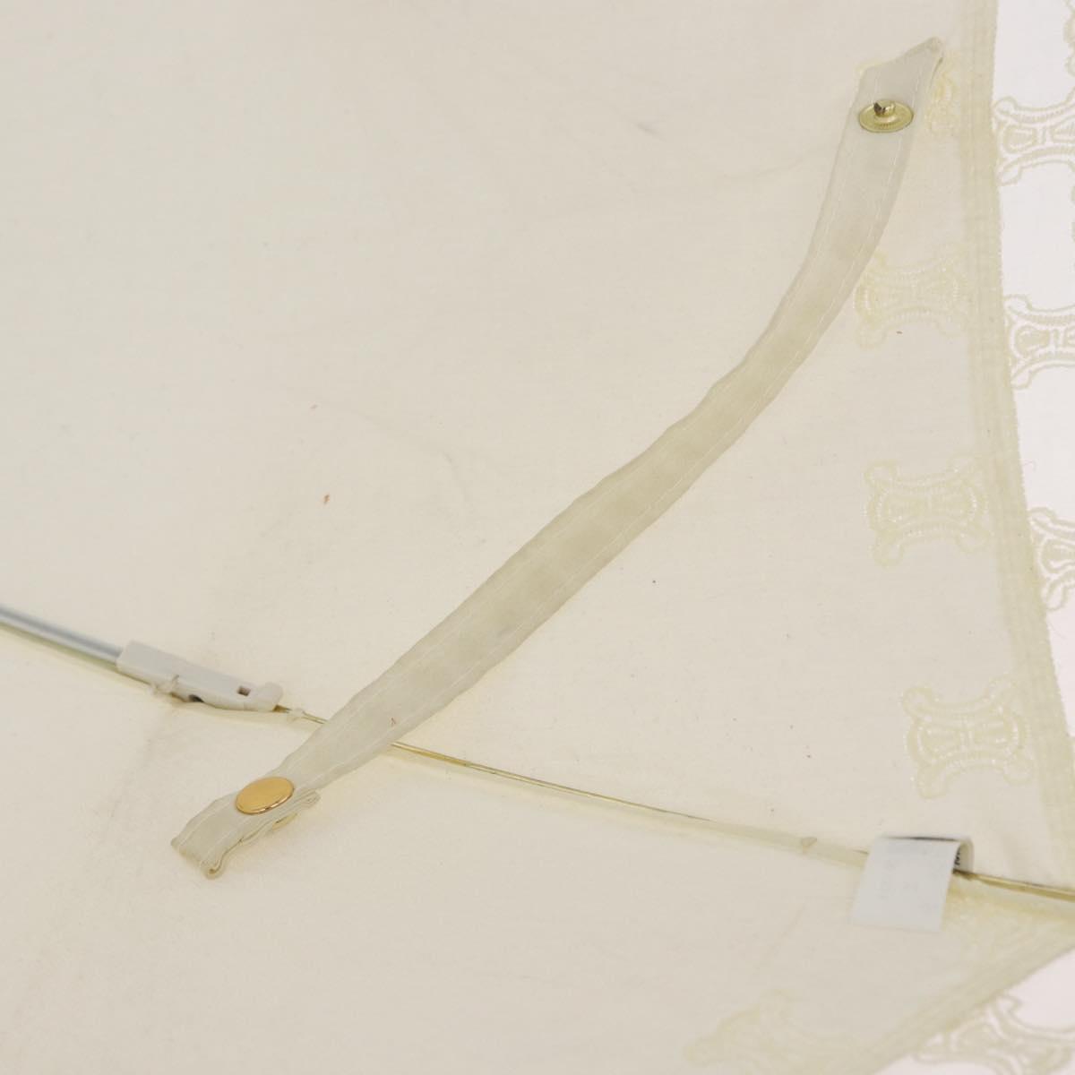 CELINE Folding Umbrella Nylon White Gold Auth 193720M