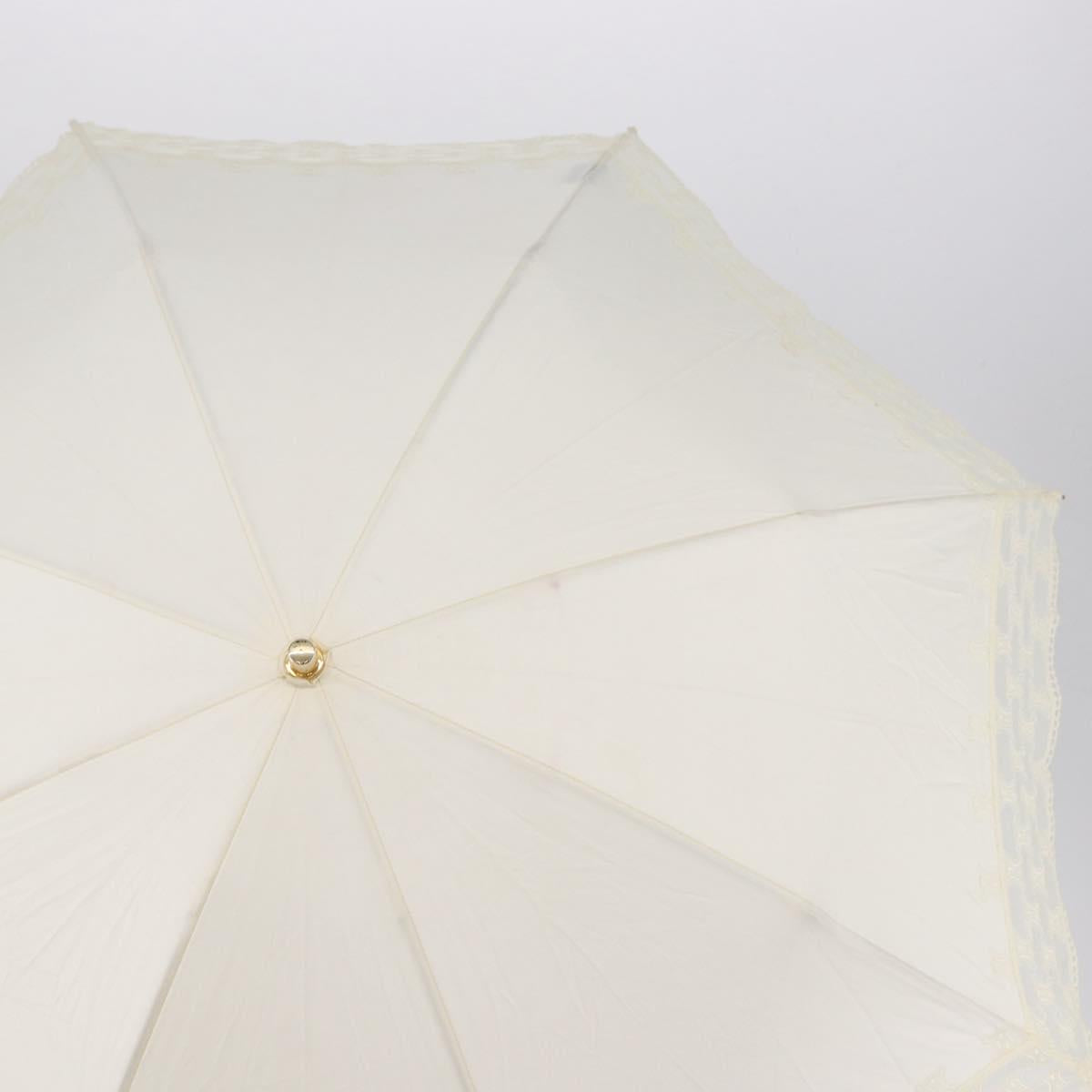 CELINE Folding Umbrella Nylon White Gold Auth 193720M