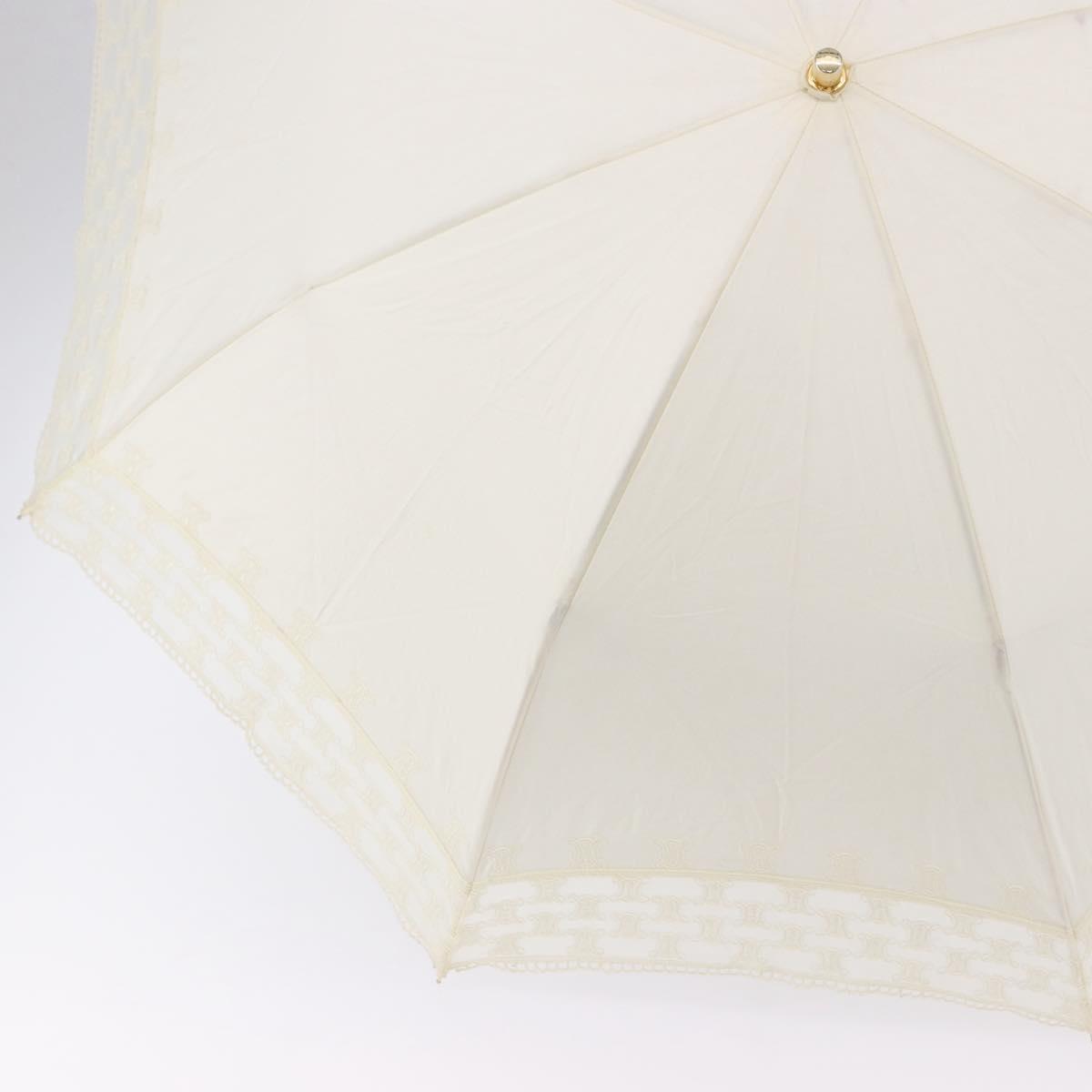 CELINE Folding Umbrella Nylon White Gold Auth 193720M