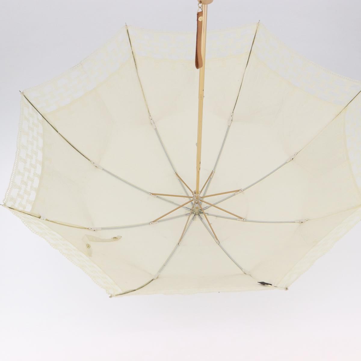 CELINE Folding Umbrella Nylon White Gold Auth 193720M