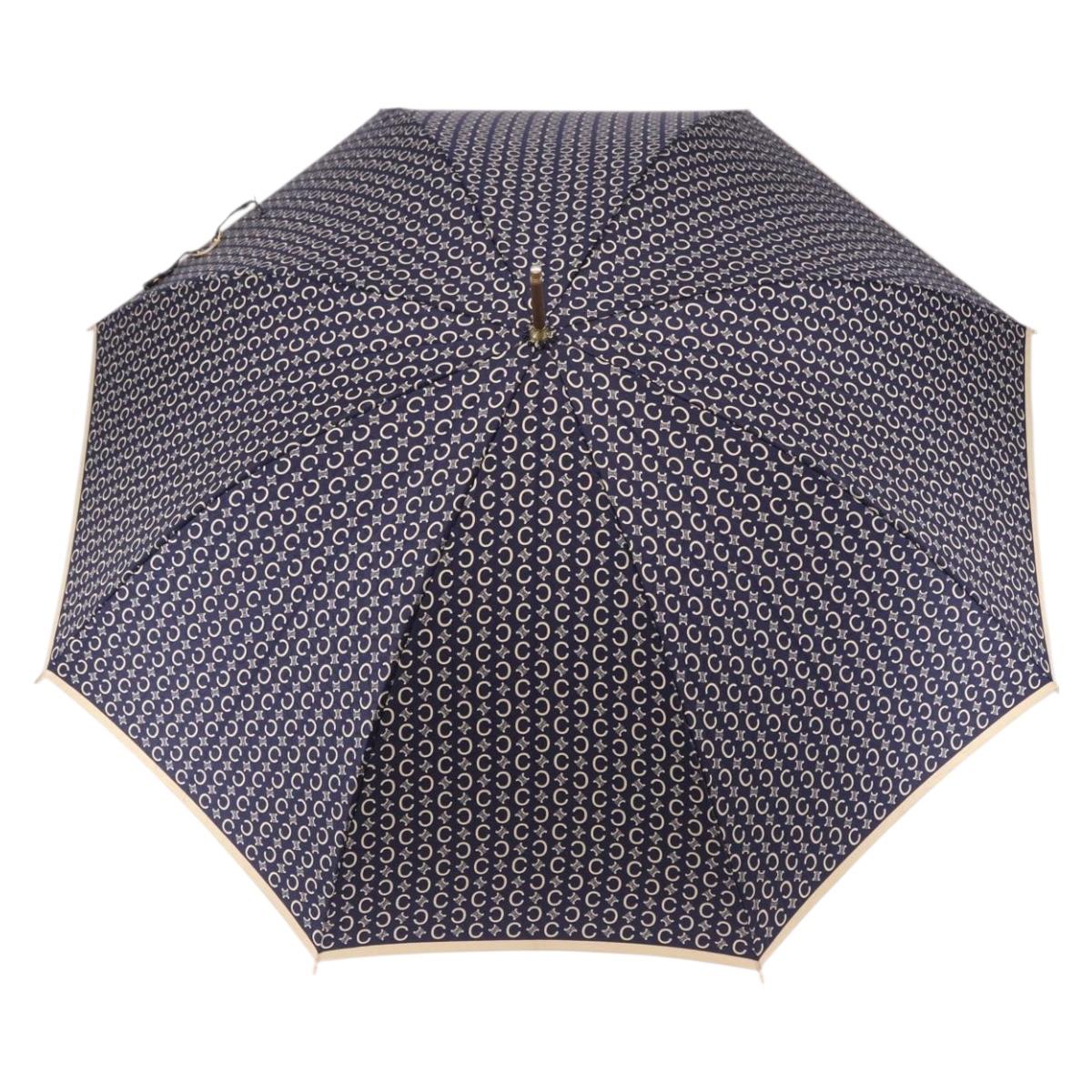CELINE C Macadam Canvas Umbrella Nylon White Gold Auth 193721M
