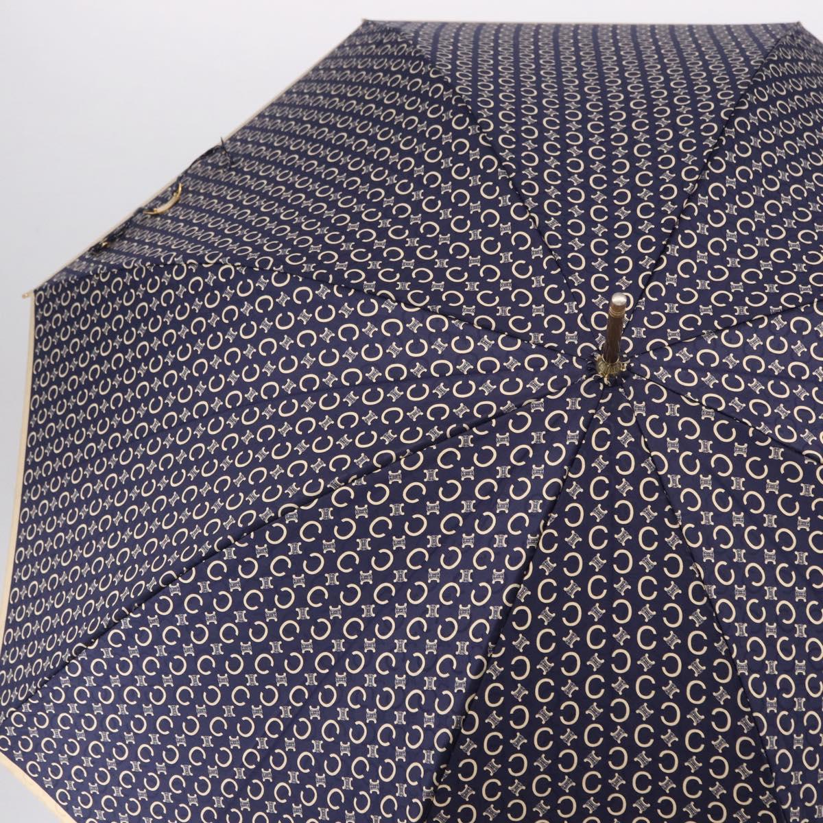 CELINE C Macadam Canvas Umbrella Nylon White Gold Auth 193721M