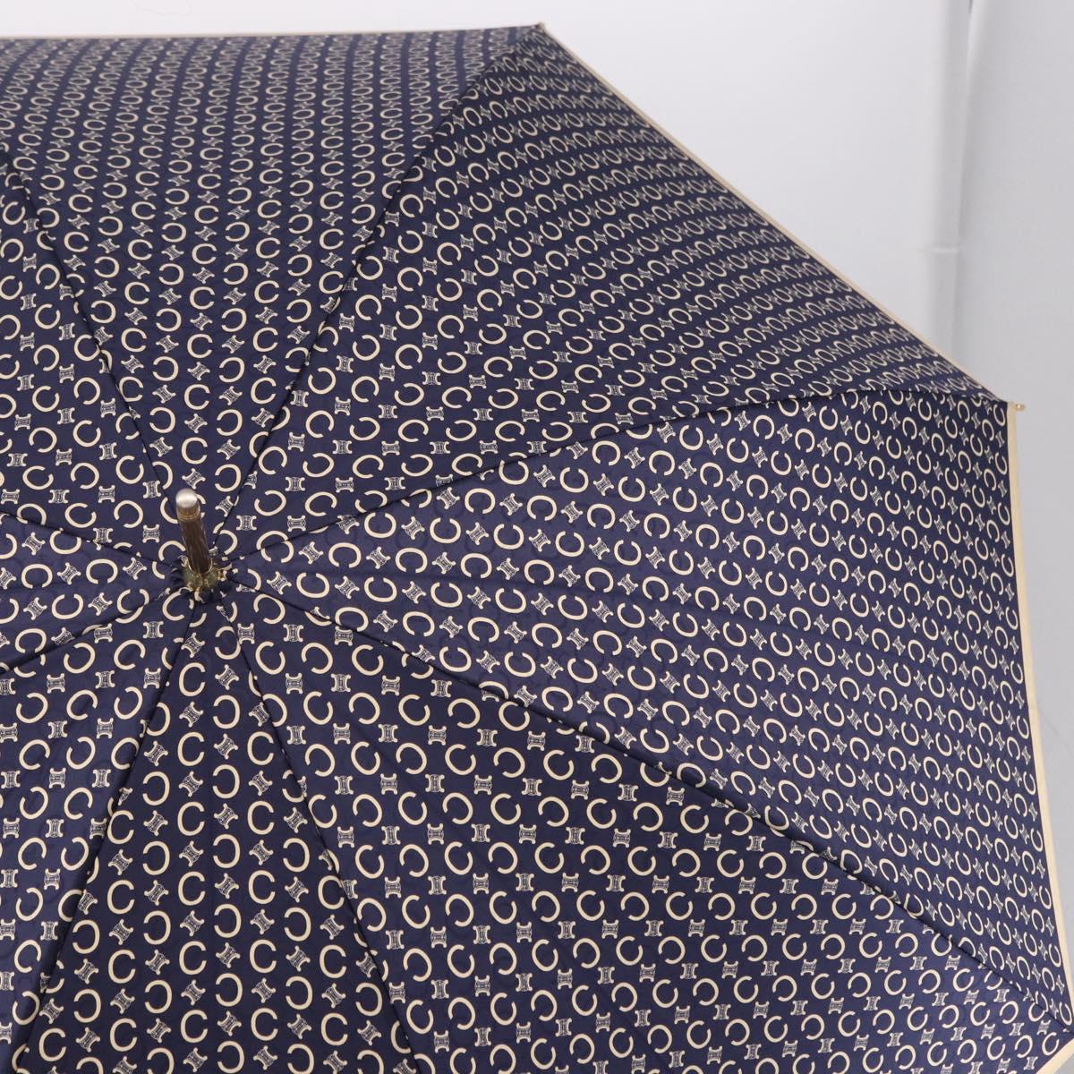 CELINE C Macadam Canvas Umbrella Nylon White Gold Auth 193721M