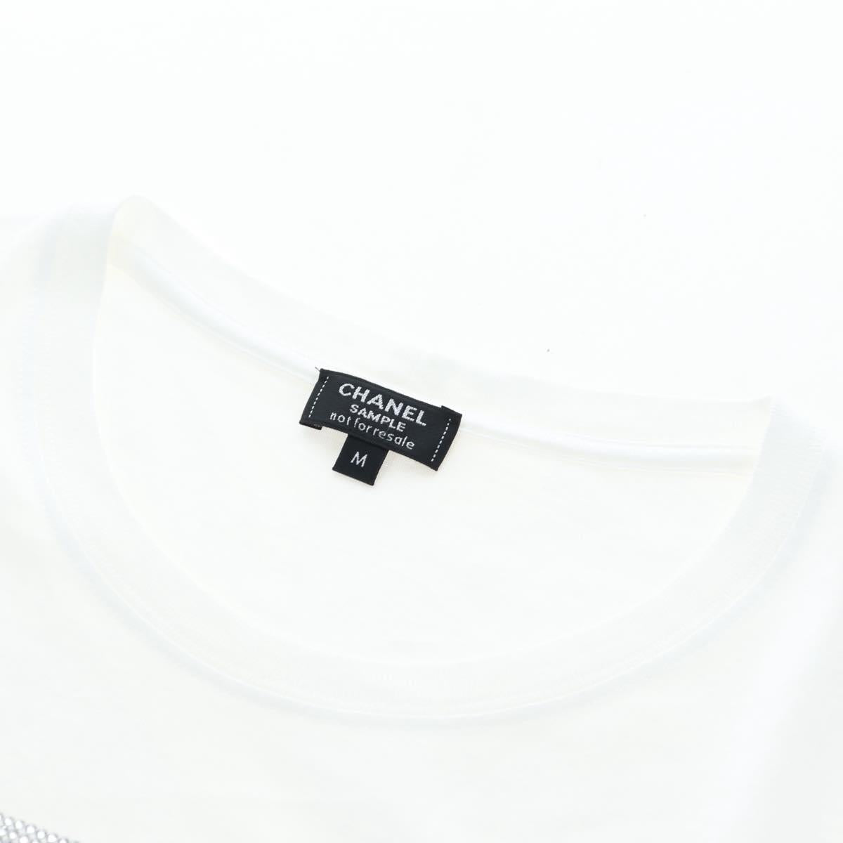 CHANEL TShirt Cotton M White CC Auth 193724M