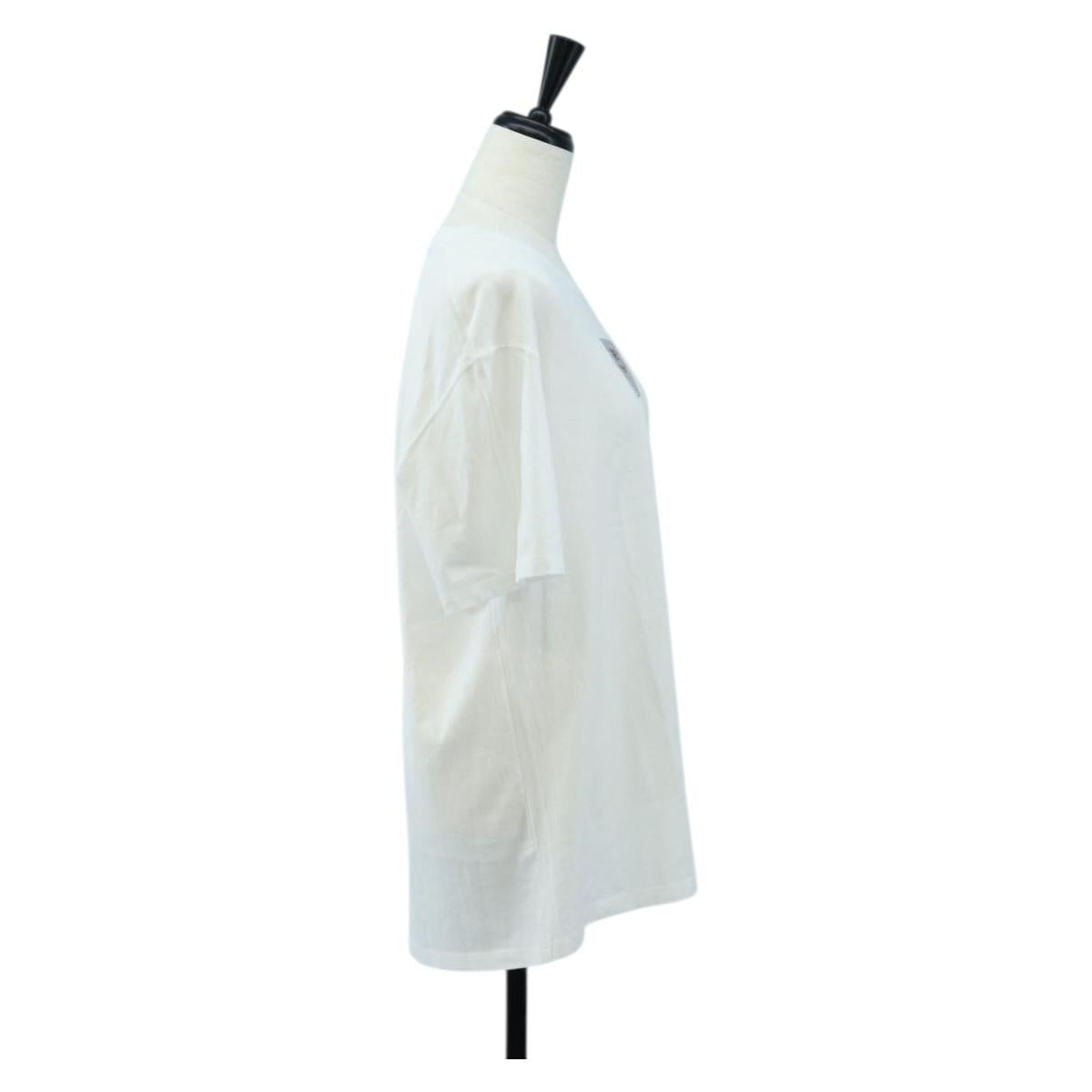 CHANEL TShirt Cotton M White CC Auth 193724M