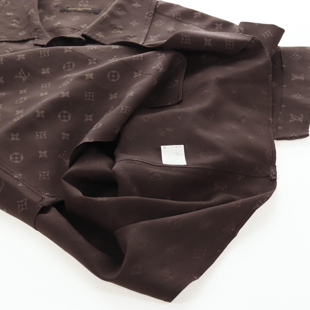 LOUIS VUITTON Short-Sleeved Shirt Silk 40 Brown LV Auth 193730M