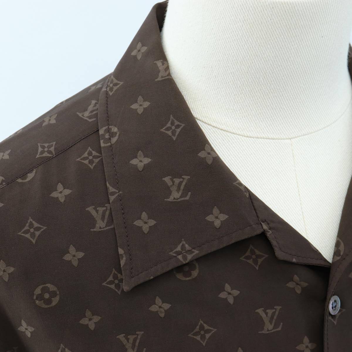 LOUIS VUITTON Short-Sleeved Shirt Silk 40 Brown LV Auth 193730M