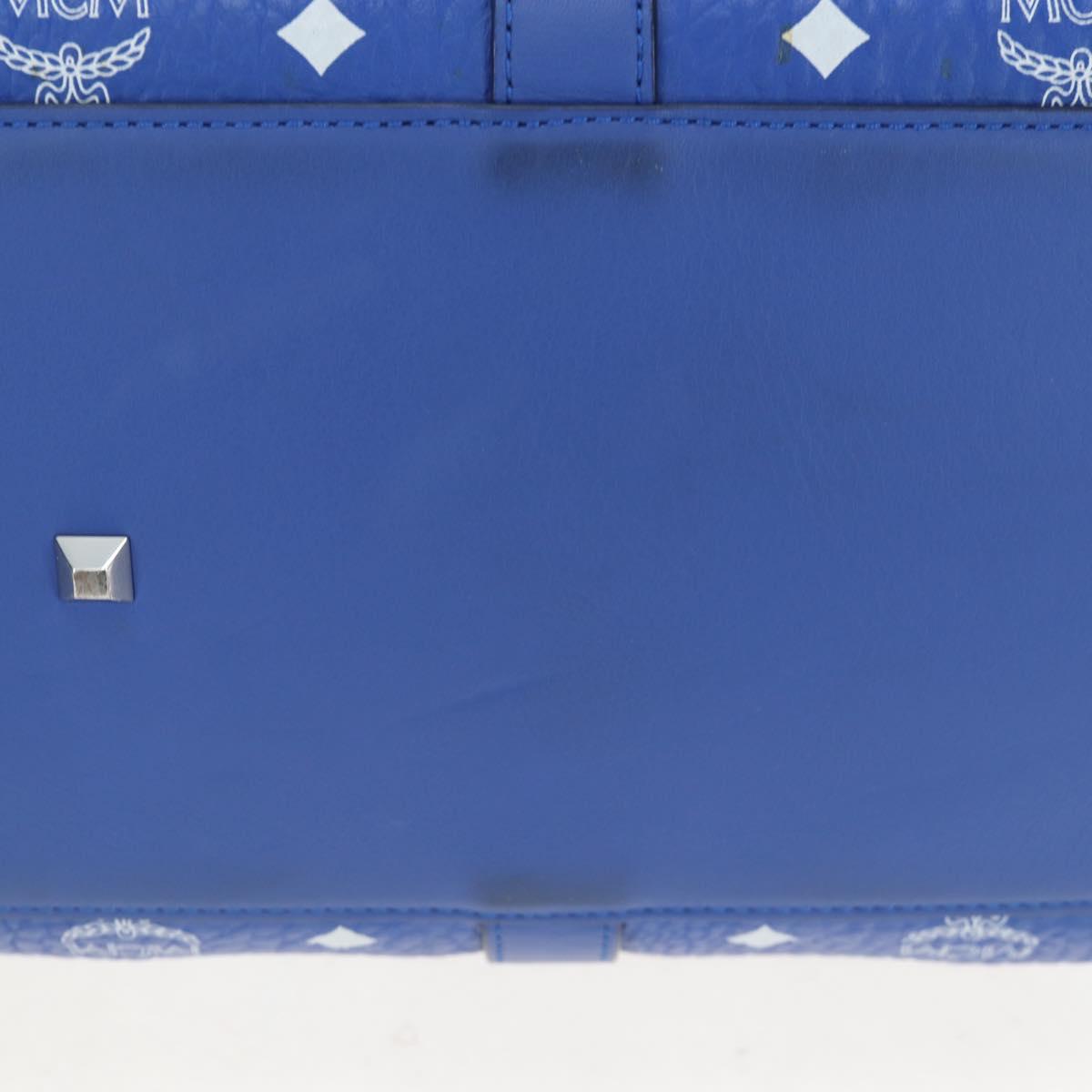 MCM Logogram Vicetos Mini Boston Bag Leather 2way Blue Silver Auth 193751V