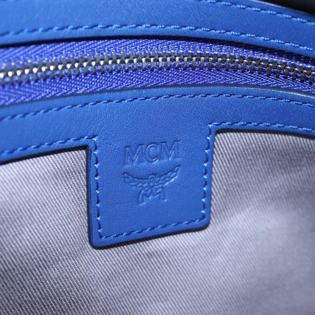 MCM Logogram Vicetos Mini Boston Bag Leather 2way Blue Silver Auth 193751V