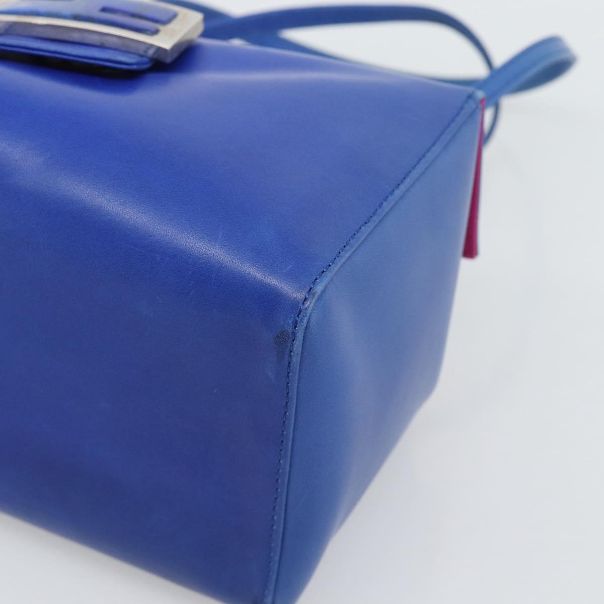 FENDI Mamma Baguette Shoulder Bag Leather Blue Silver Auth 193754V