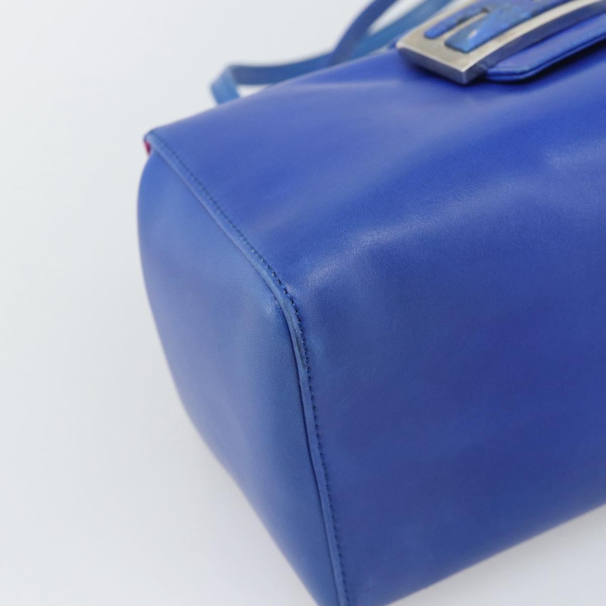 FENDI Mamma Baguette Shoulder Bag Leather Blue Silver Auth 193754V