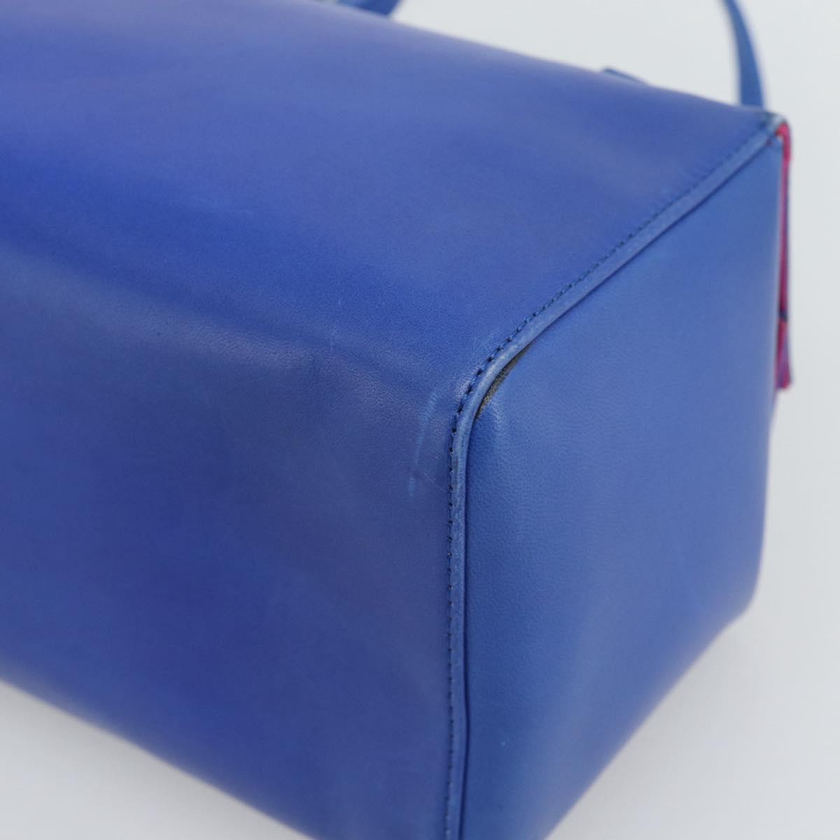 FENDI Mamma Baguette Shoulder Bag Leather Blue Silver Auth 193754V