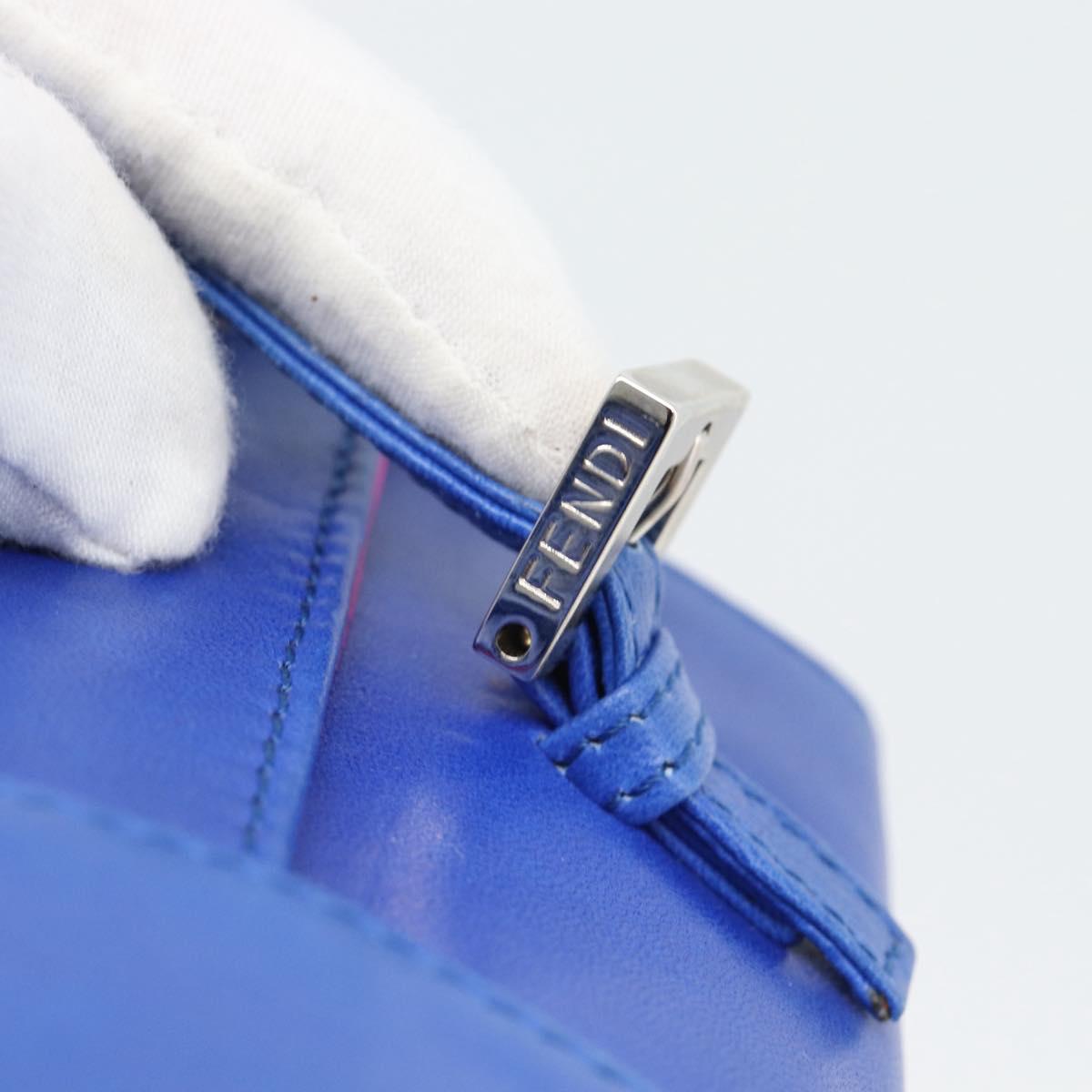 FENDI Mamma Baguette Shoulder Bag Leather Blue Silver Auth 193754V