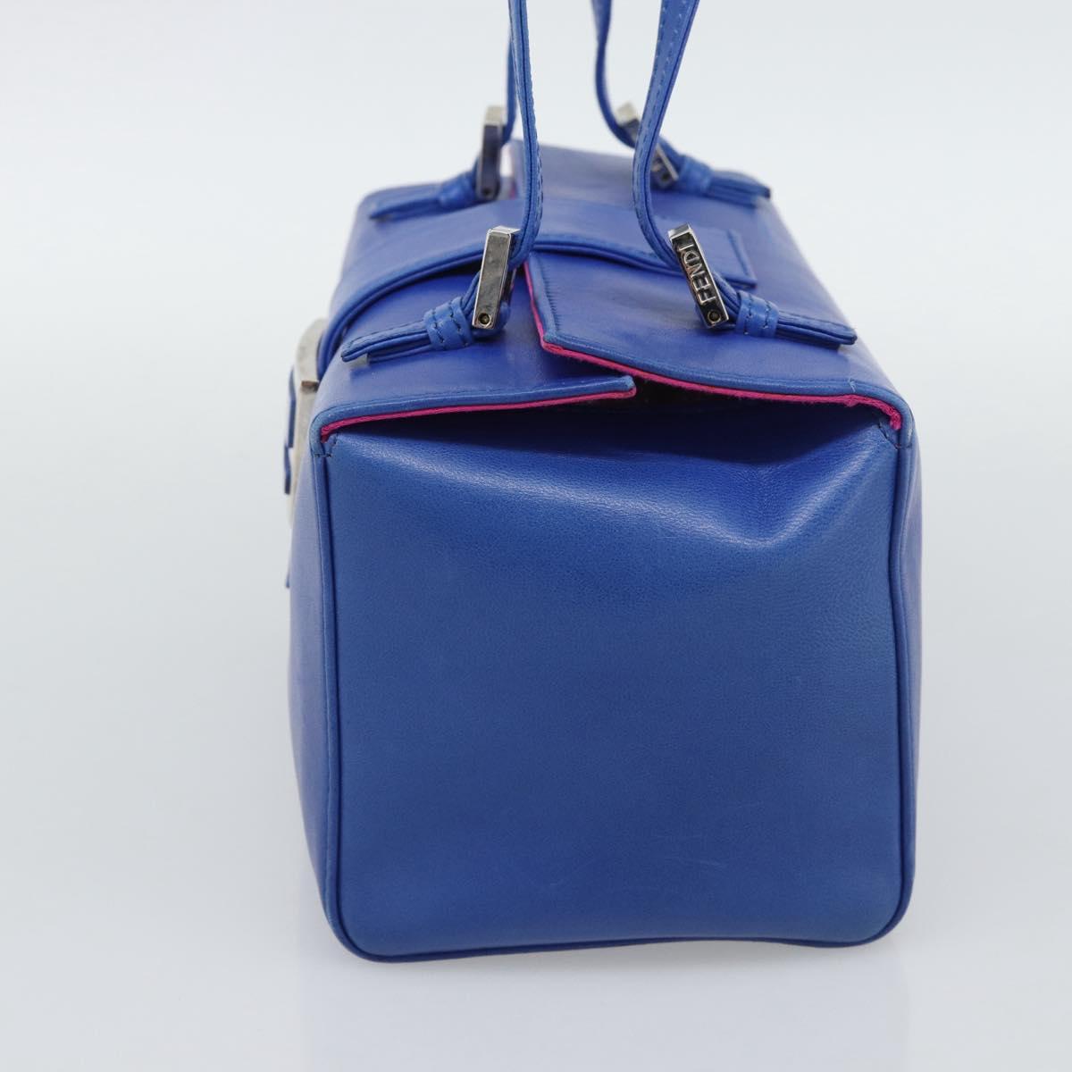 FENDI Mamma Baguette Shoulder Bag Leather Blue Silver Auth 193754V