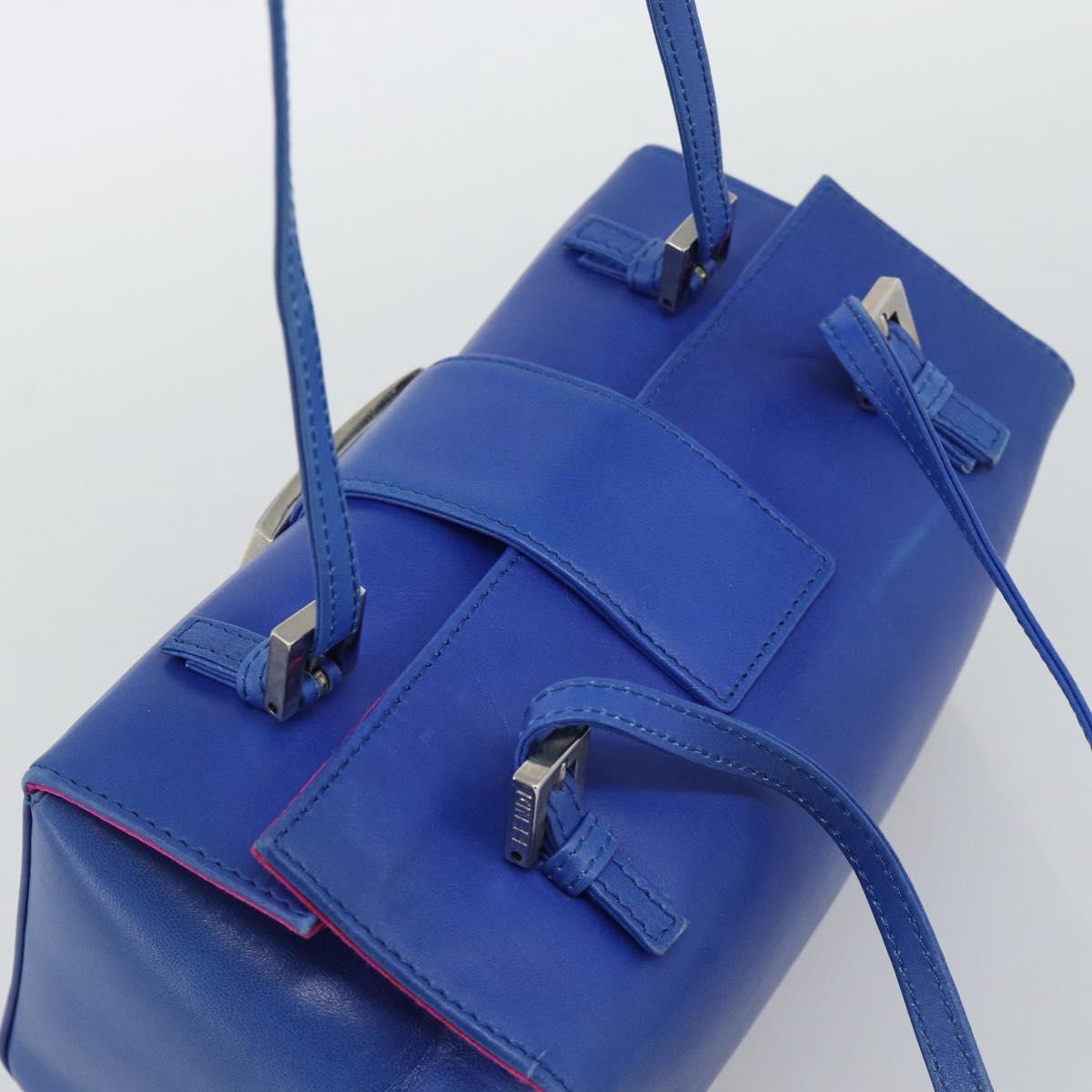 FENDI Mamma Baguette Shoulder Bag Leather Blue Silver Auth 193754V