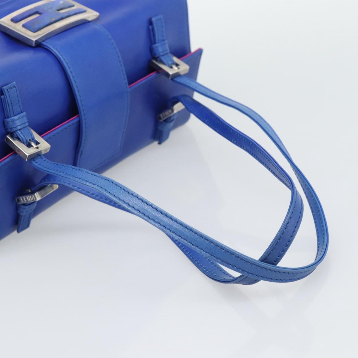 FENDI Mamma Baguette Shoulder Bag Leather Blue Silver Auth 193754V