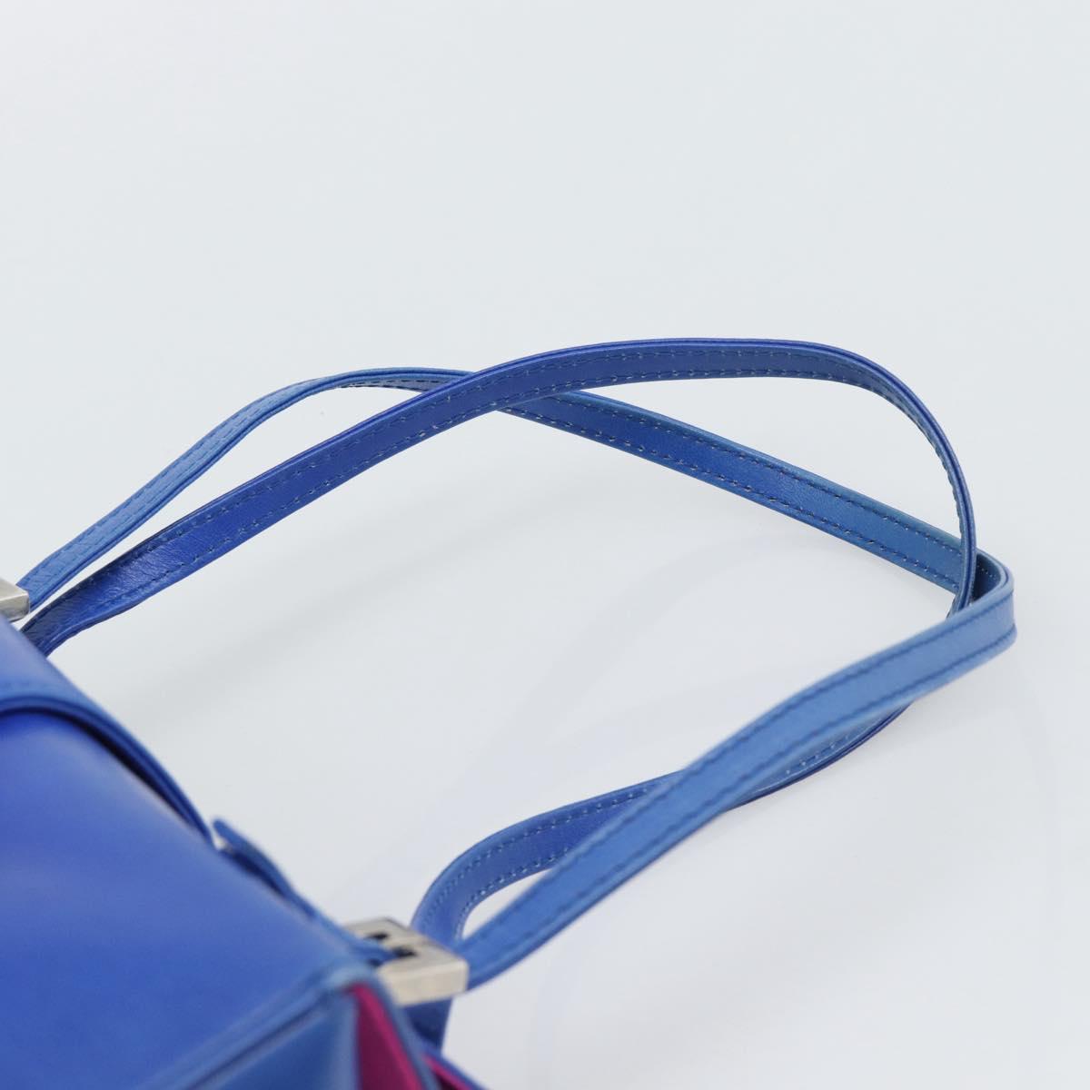 FENDI Mamma Baguette Shoulder Bag Leather Blue Silver Auth 193754V