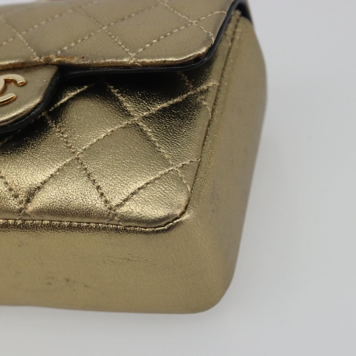 CHANEL Mini Mini Matelasse 10 Chain Hand Pouch Lamb Skin Gold CC Auth 193763A