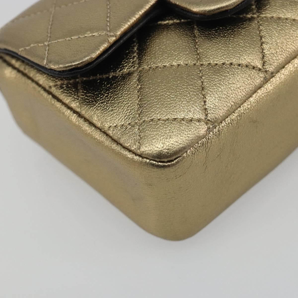CHANEL Mini Mini Matelasse 10 Chain Hand Pouch Lamb Skin Gold CC Auth 193763A