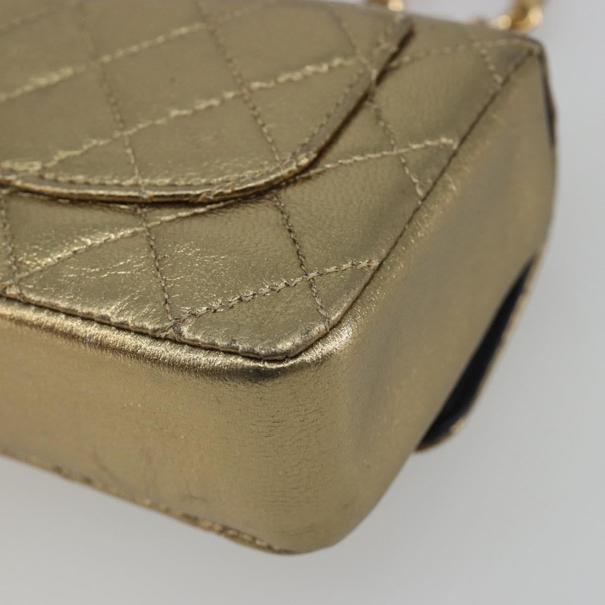 CHANEL Mini Mini Matelasse 10 Chain Hand Pouch Lamb Skin Gold CC Auth 193763A