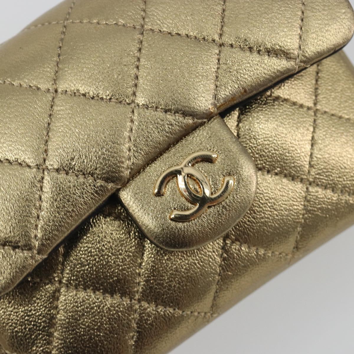 CHANEL Mini Mini Matelasse 10 Chain Hand Pouch Lamb Skin Gold CC Auth 193763A