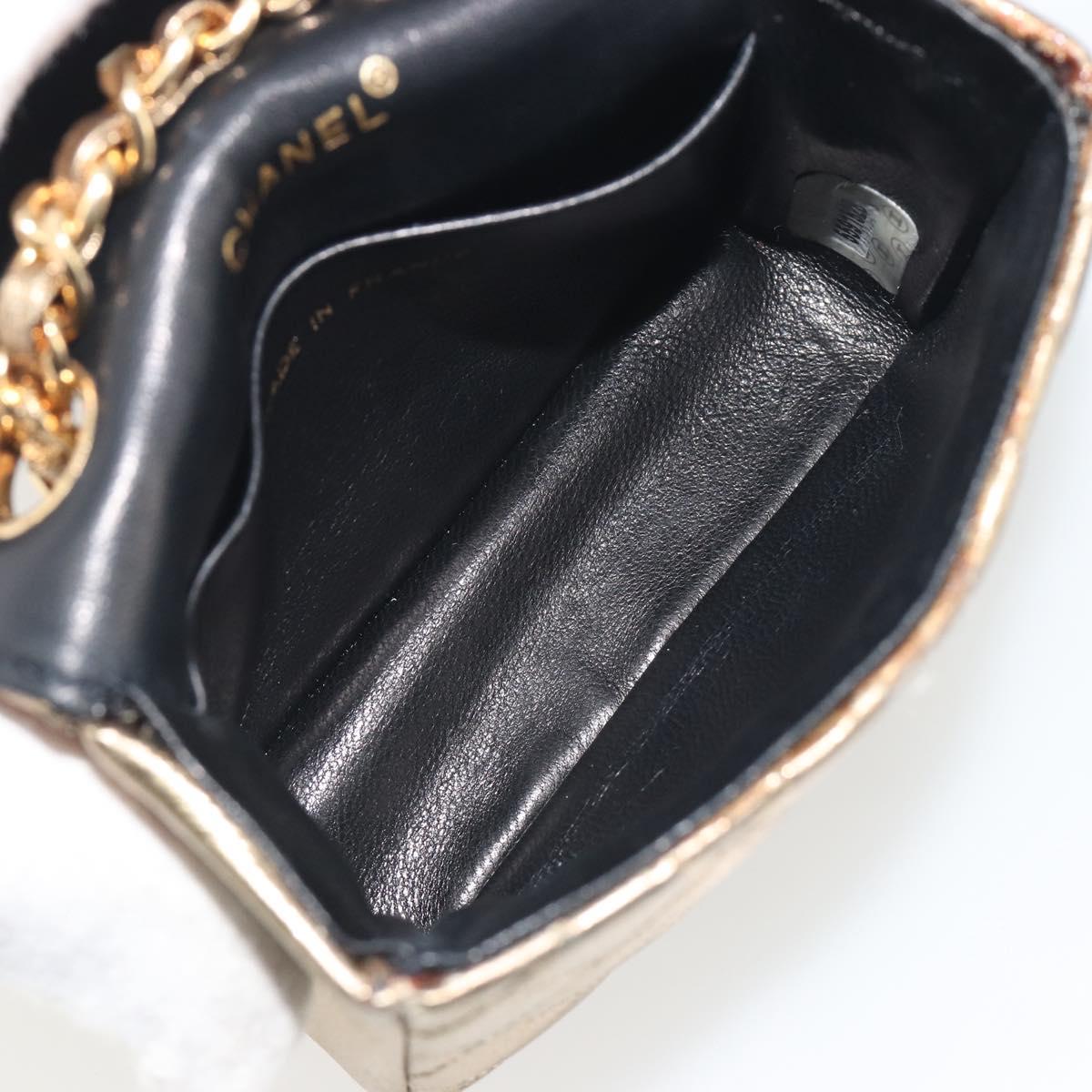 CHANEL Mini Mini Matelasse 10 Chain Hand Pouch Lamb Skin Gold CC Auth 193763A