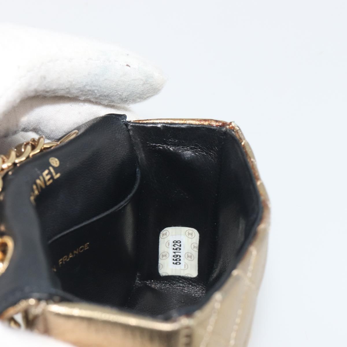 CHANEL Mini Mini Matelasse 10 Chain Hand Pouch Lamb Skin Gold CC Auth 193763A
