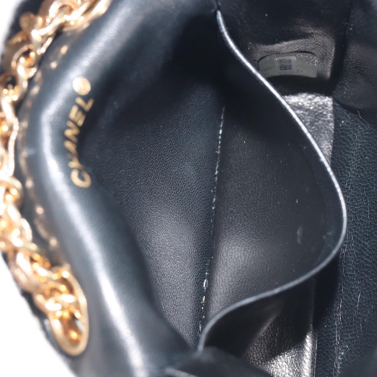 CHANEL Mini Mini Matelasse 10 Chain Hand Pouch Lamb Skin Gold CC Auth 193763A