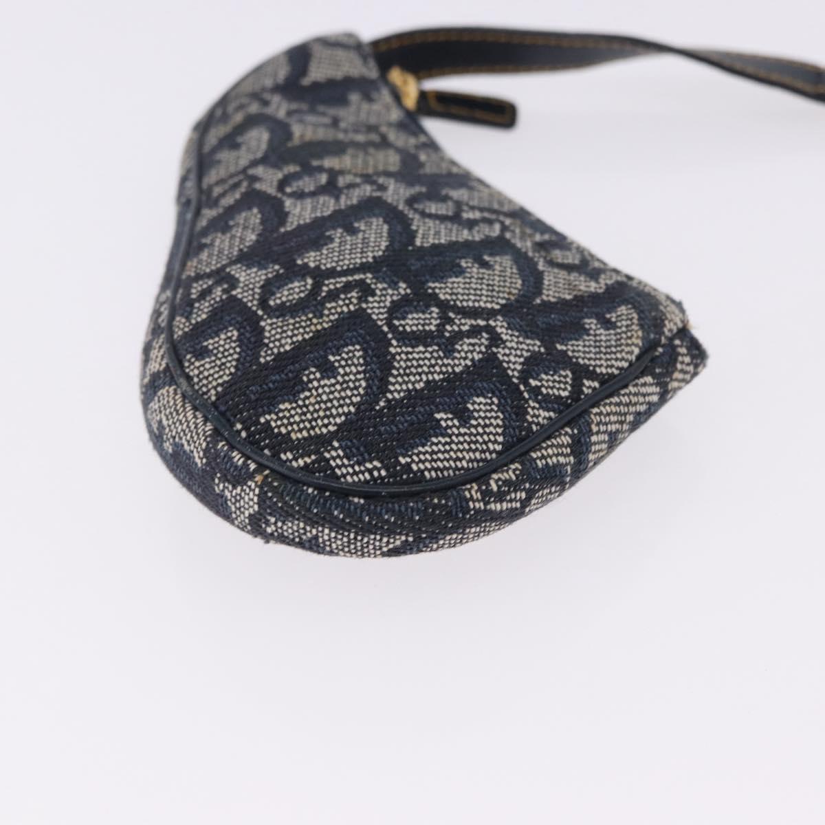 Christian Dior Trotter Canvas Saddle Coin Purse Navy Gold Auth 193769V