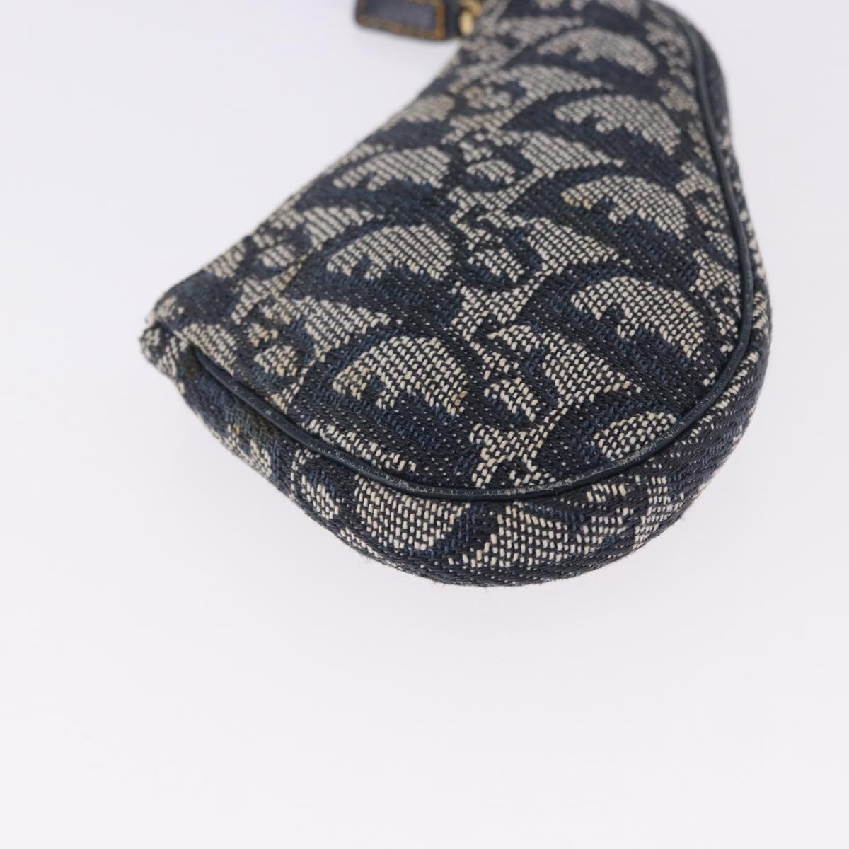 Christian Dior Trotter Canvas Saddle Coin Purse Navy Gold Auth 193769V