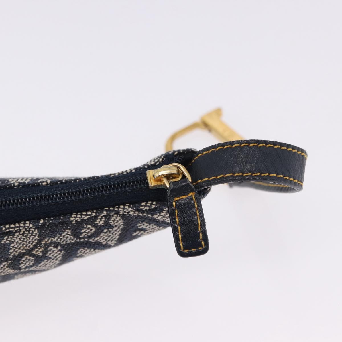 Christian Dior Trotter Canvas Saddle Coin Purse Navy Gold Auth 193769V