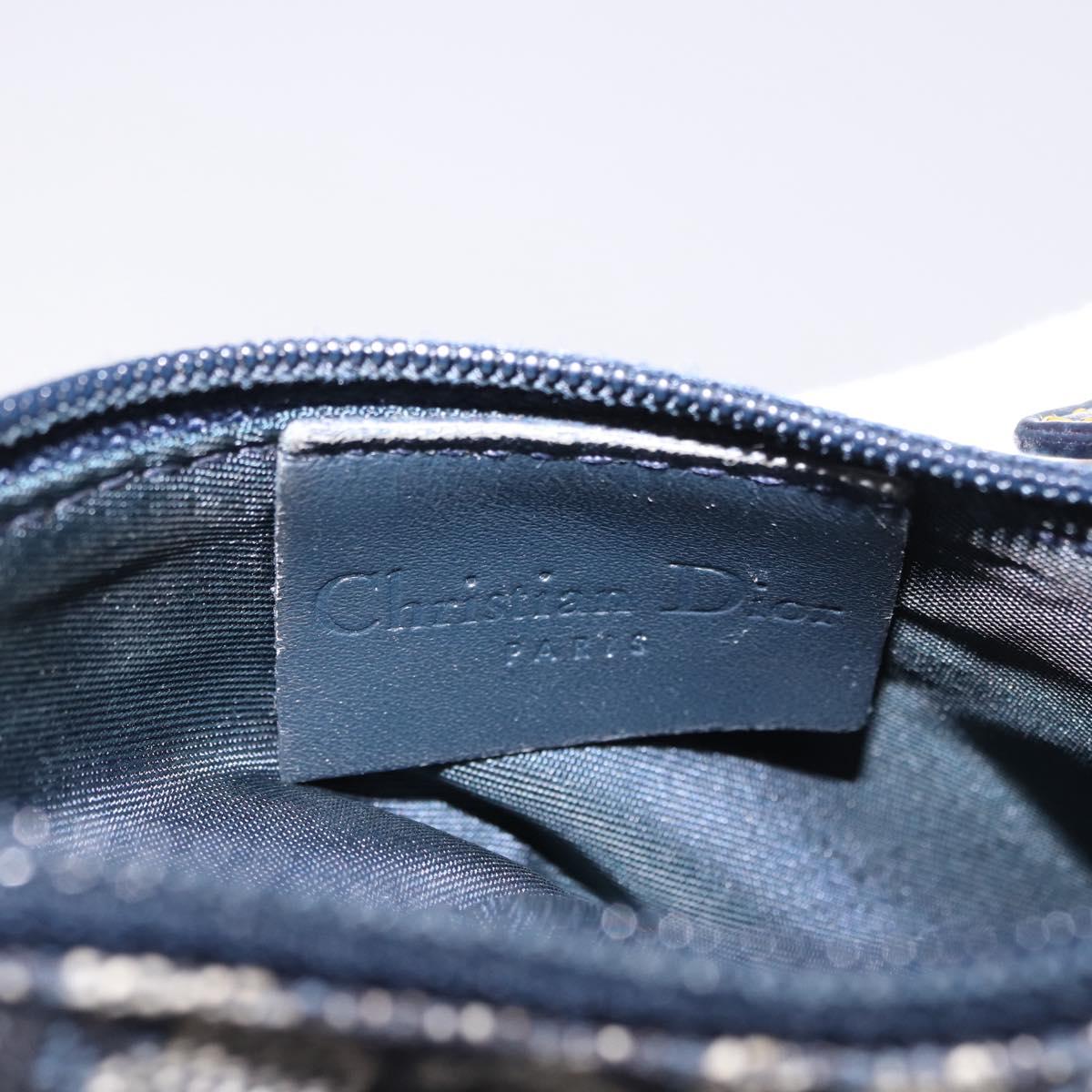 Christian Dior Trotter Canvas Saddle Coin Purse Navy Gold Auth 193769V