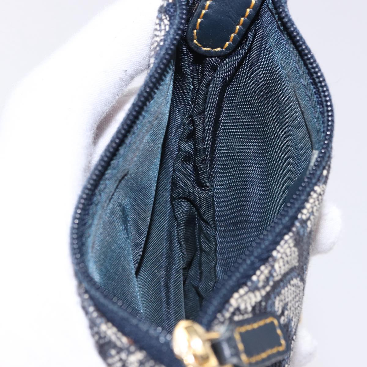 Christian Dior Trotter Canvas Saddle Coin Purse Navy Gold Auth 193769V