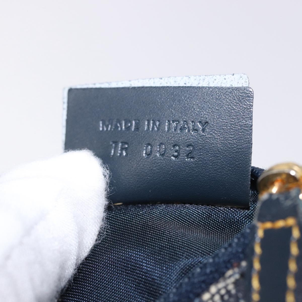 Christian Dior Trotter Canvas Saddle Coin Purse Navy Gold Auth 193769V